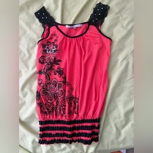 Elegant Black and Coral Floral Tank Top